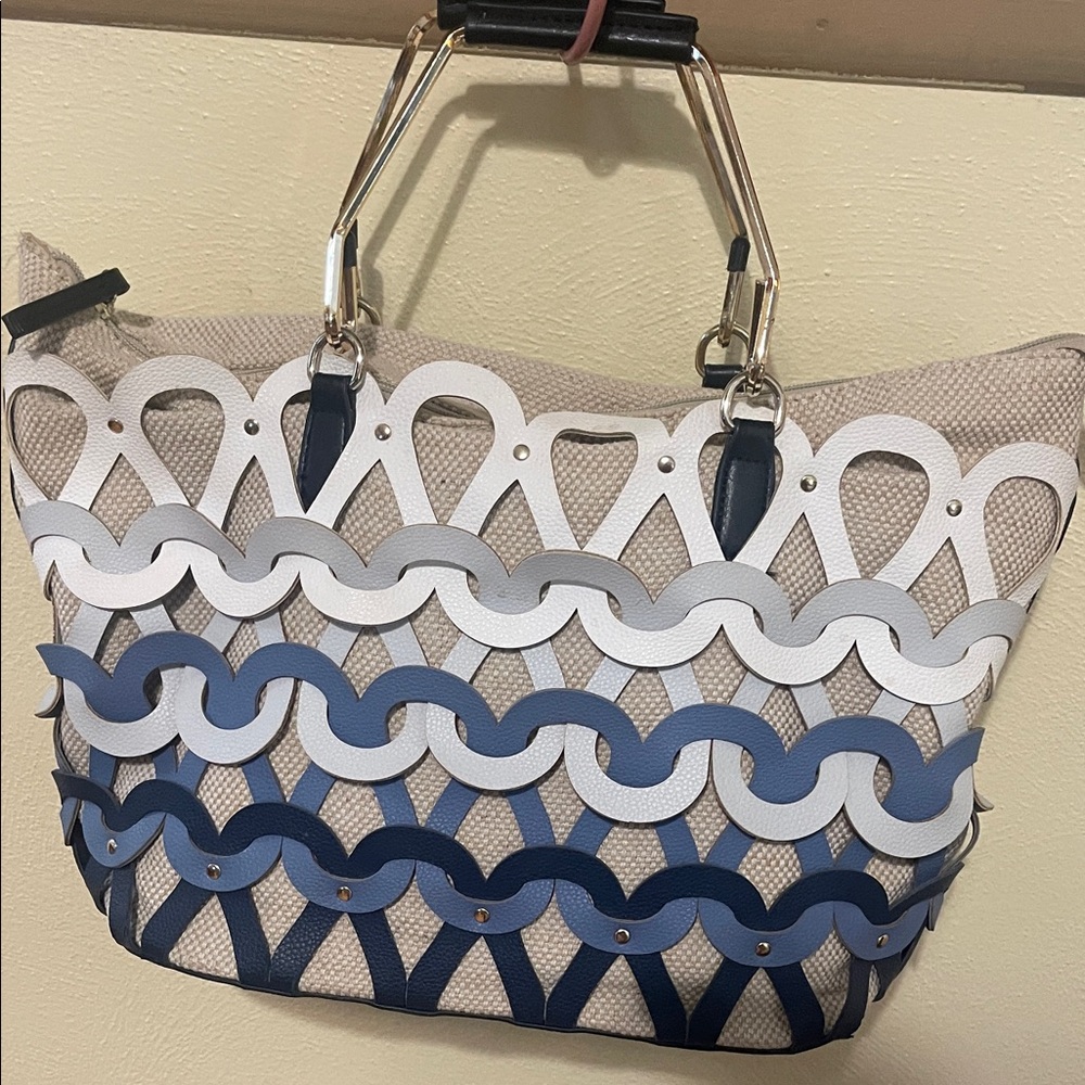 Sondra Roberts Navy and White Chain Tote